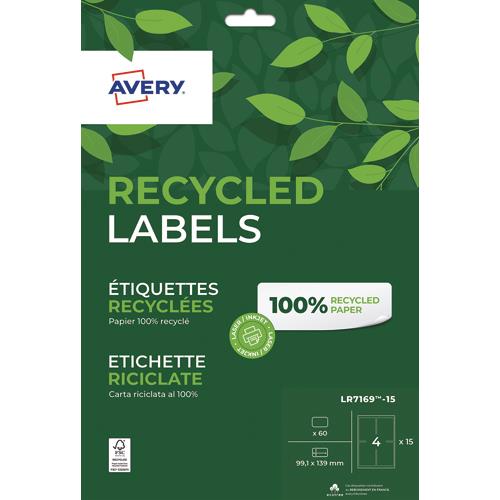 [449513] AVERY Boîte de 60 étiquettes recyclées blanches 99,1 x 139mm. Impression Jet d'encre & Laser