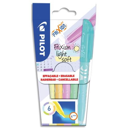[449581] PILOT Pochette de 6 surligneurs effaçables FRIXION Light Soft. Coloris pastel