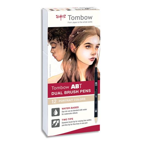 [449659] TOMBOW Set 12 ABT Dual Brush Pen, feutre pointe fine et pointe pinceau, à base d'eau, couleurs portrait.