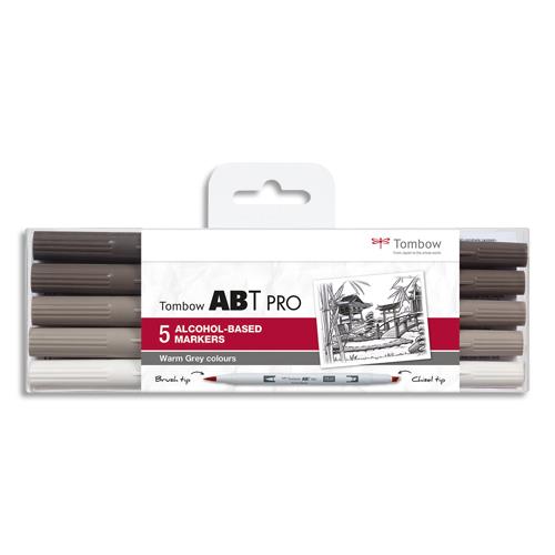 [449667] TOMBOW Set 5 marqueur à base d'alcool ABT PRO, pointe en nylon et pointe biseautée, Couleur gris chaud.