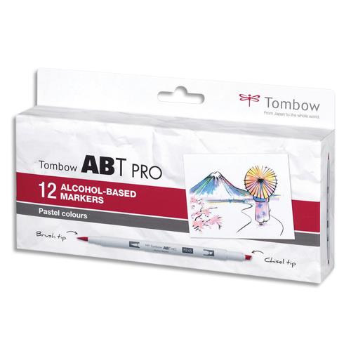 [449677] TOMBOW Set de 12 marqueur à base d'alcool ABT PRO, pointe en nylon et pointe biseautée, Couleur Pastel.