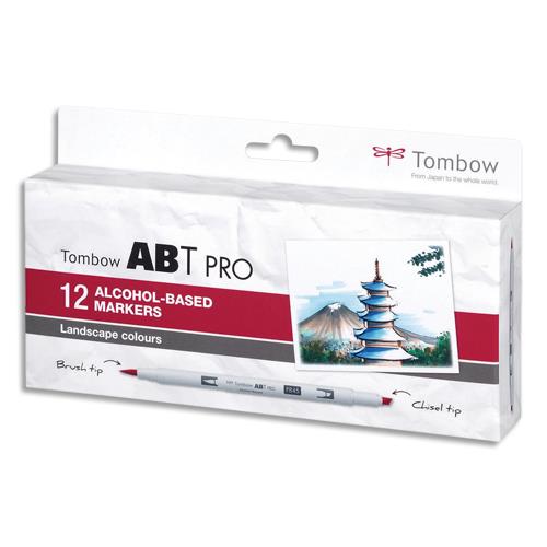 [449679] TOMBOW Set de 12 marqueur à base d'alcool ABT PRO, pointe en nylon et pointe biseautée, Couleur paysage.