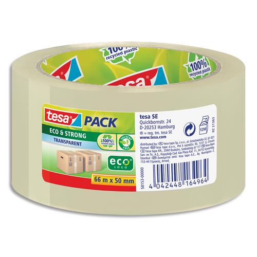 [449685] TESA Ruban adhésif d'emballage 100% de plastique recyclé transparent Eco & Strong sans solvant 66mx50 mm