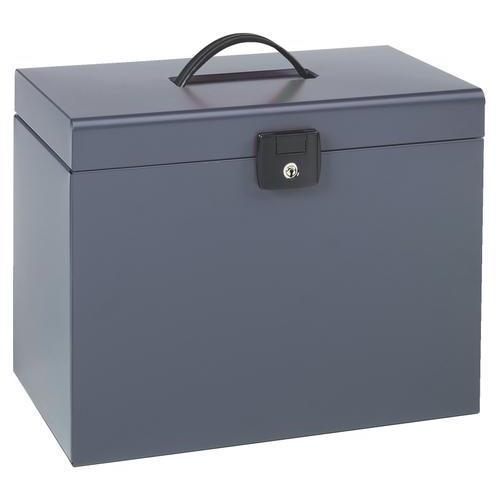 [449706] ESSELTE Valise de classement en métal. Livrée avec 5 dossiers. Dimensions: 6,8x28,7x23,4cm. Coloris Gris