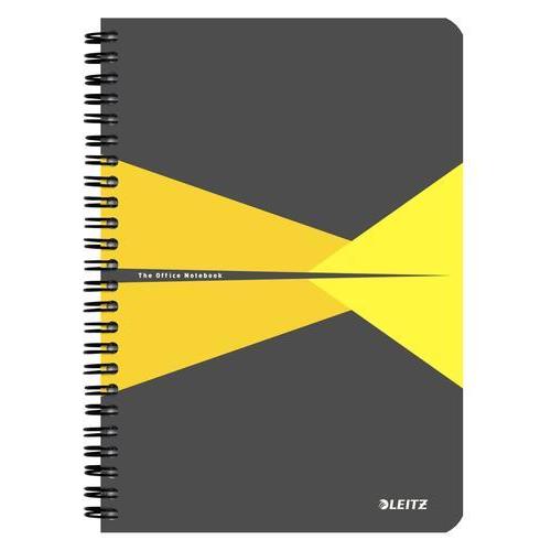 [450068] LEITZ Cahier OFFICE 14,8x21cm 180 pages lignées. Couverture carte pelliculée Gris et Jaune