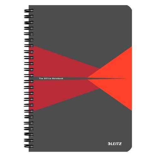 [450137] LEITZ Cahier OFFICE 14,8x21cm 180 pages lignées. Couverture en polypropylène Gris et Rouge