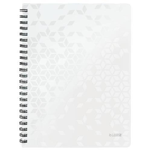 [450194] LEITZ Cahier spiralé WOW 21x29,7cm, 160 pages lignées. Couverture souple polypropylène. Coloris Blanc