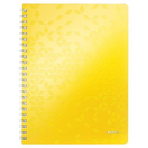 [450195] LEITZ Cahier spiralé WOW 21x29,7cm, 160 pages lignées. Couverture souple polypropylène. Coloris Jaune