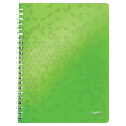 [450201] LEITZ Cahier spiralé WOW 21x29,7cm, 160 pages lignées. Couverture souple polypropylène. Coloris Vert