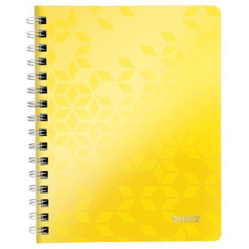 [450214] LEITZ Cahier spiralé WOW 14,8x21cm, 160 pages lignées. Couverture souple polypropylène. Coloris Jaune