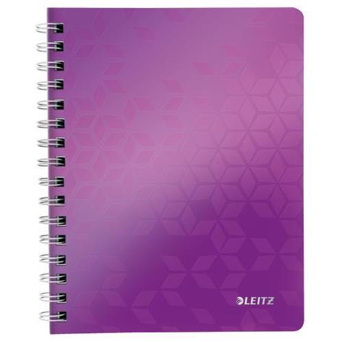 [450219] LEITZ Cahier spiralé WOW 14,8x21cm, 160 pages lignées. Couverture souple polypropylène. Coloris Violet