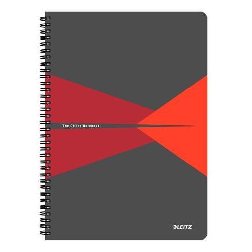 [450257] LEITZ Cahier OFFICE 21x29,7cm 180 pages lignées. Couverture carte pelliculée Gris et Rouge