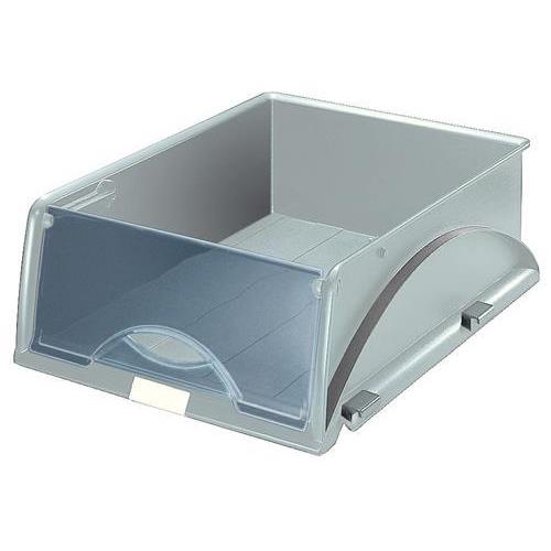 [450281] LEITZ Corbeille à courrier Sorty avec rabat. Dimensions (lxhxp) : 29,1x12,7x38 cm. Coloris gris