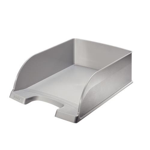 [450283] LEITZ Corbeille à courrier Jumbo Leitz Plus. Dimensions (lxhxp) : 25,5 x 10,3 x 36 cm. Coloris argent