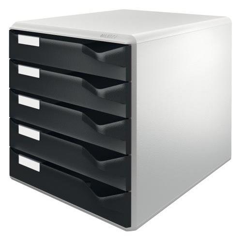 [450294] LEITZ Module de classement 5 tiroirs. Dim (lxhxp) : 32,6x32,1x32,6 cm. Structure Grise/Tiroirs Noirs