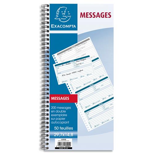 [450371] EXACOMPTA Carnet spiralé 29,7X14,8cm 200 messages téléphones (4 par page). 50feuilles autocopiantes dupli