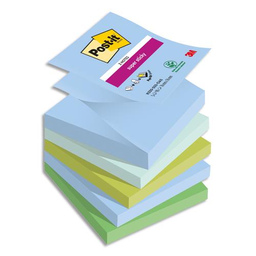 [450403] POST-IT® Z-notes Super Sticky Oasis. 76x76mm. Lot de 5 blocs recharges de 90 F. Ass : bleu et vert.