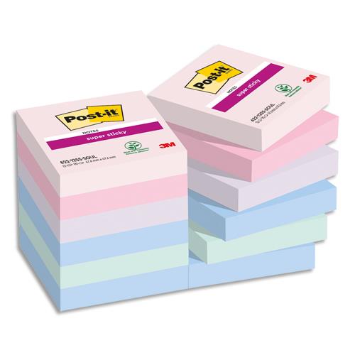 [450411] POST-IT® Notes Super Sticky Soulful 47.6 x 47.6 mm. Lot de 12 blocs de 90 F. Ass : rose, bleu et vert.
