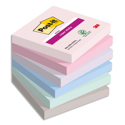 [450412] POST-IT® Notes Super Sticky Soulful. 76 x 76 mm. Lot de 6 blocs de 90 F. Ass : rose, bleu et vert.