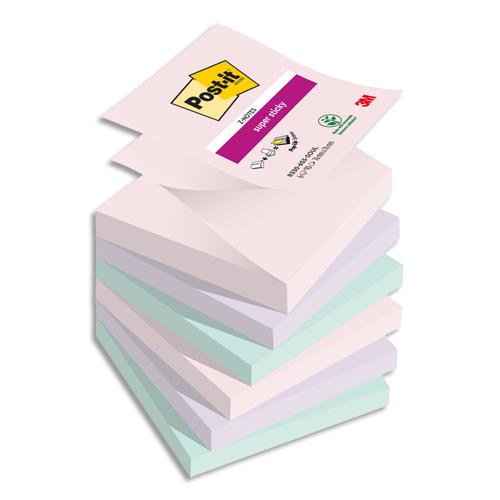 [450415] POST-IT® Z-Notes Super Sticky Soulful. 76 x 76 mm.Lot de 6 blocs de 90 F. Ass : rose, bleu et vert.