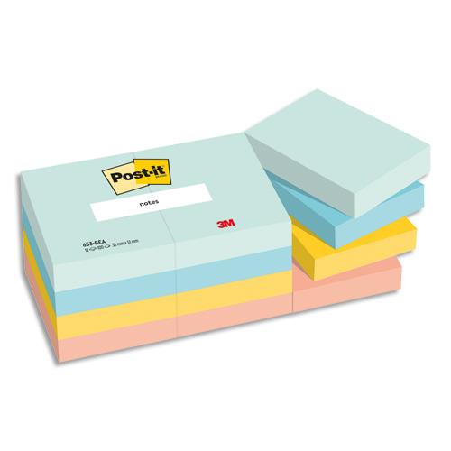 [450416] POST-IT® Notes Beachside 38 x 51 mm. Lot de 12 blocs, 100 F. Ass : vert, bleu, jaune, orange, rose.