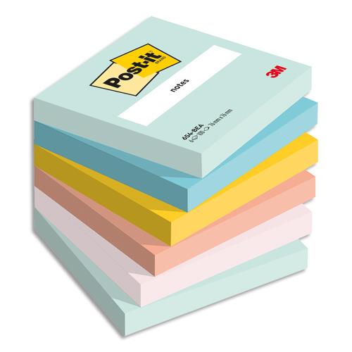 [450419] POST-IT® Notes Beachside 76 x 76 mm. Lot de 6 blocs, 100 F. Ass : vert, bleu, jaune, orange, rose.