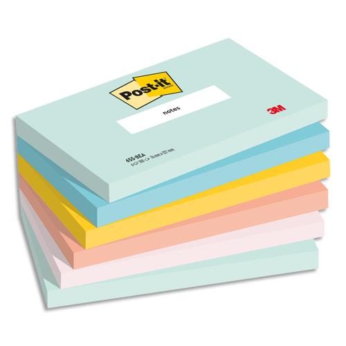 [450421] POST-IT® Notes Beachside 76 x 127 mm. Lot de 6 blocs, 100 F. Ass : vert, bleu, jaune, orange, rose.