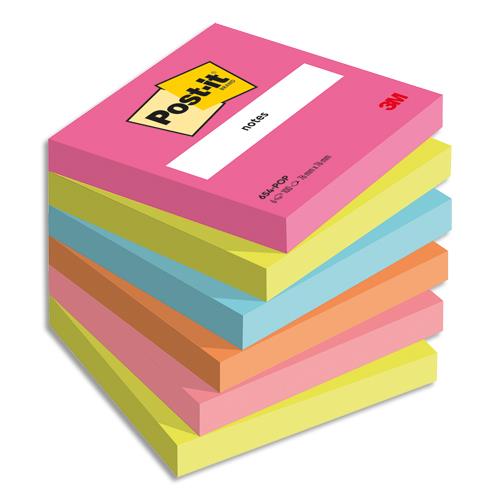 [450424] POST-IT® Notes Post-it Poptimistic. 76 x 76 mm. 6 blocs de 100 feuilles. Ass : rose, vert, bleu, orange.