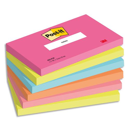 [450427] POST-IT® Notes Post-it Poptimistic. 76 x 127 mm. 6 blocs de 100 feuilles. Ass : rose, vert, bleu, orange.