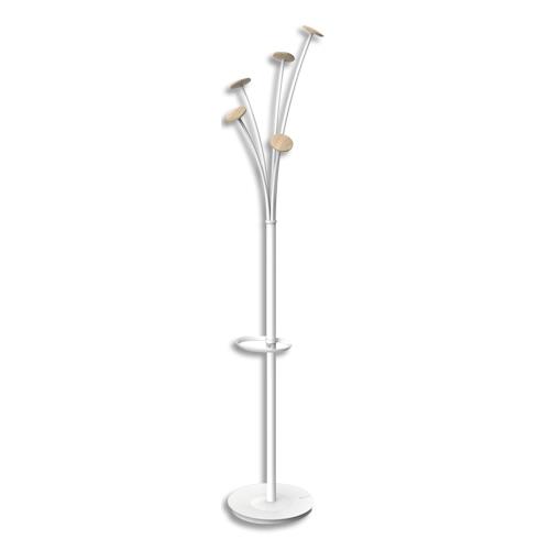 [450447] ALBA Portemanteau FESTIVAL 5 patères, porte-parapluie. Base lestée. Montage sans outil. Bois clair/Blanc (dont eco-taxe mobilier de 1,01 €)