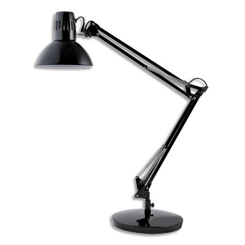 [450454] ALBA Lampe Architecte noire. Double bras. Socle lesté, pince ou fixation murale. Livrée sans ampoule. (dont eco-taxe de 0,71 €)