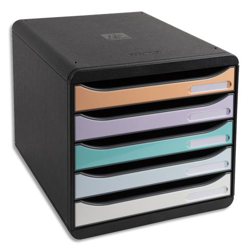 [450572] EXACOMPTA Module de classement Big Box + Aquarel 5 tiroirs. Dim (lxhxp) : 27,8x27,1x34,7 cm. Noir/Pastel