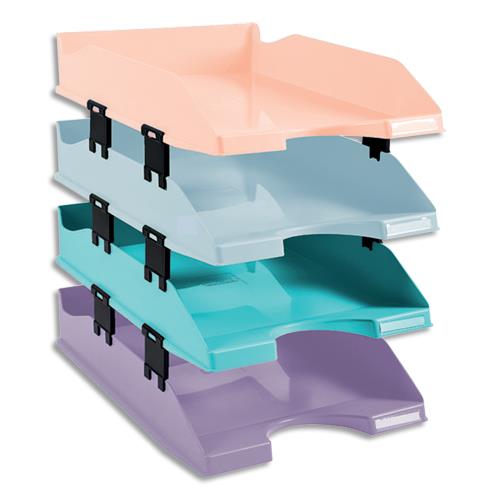 [450577] EXACOMPTA Set 4 corbeilles à courrier COMBO MIDI. Dimensions (lxhxp) : 25,5x24,3x34,6 cm. Coloris pastel