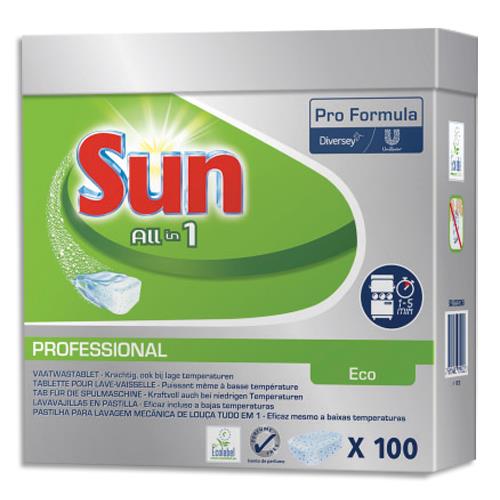 [450811] SUN Boîte de 100 tablettes lave-vaisselle éco- labellisée tout en un, fonctions sel et liquide de rinçage