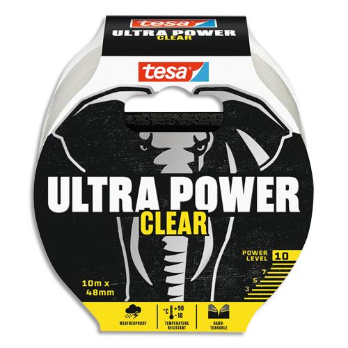 [450877] TESA Ruban réparation POWER CLEAR 10mx4,8cm ultra résistant, déchirable à la main. Coloris transparent