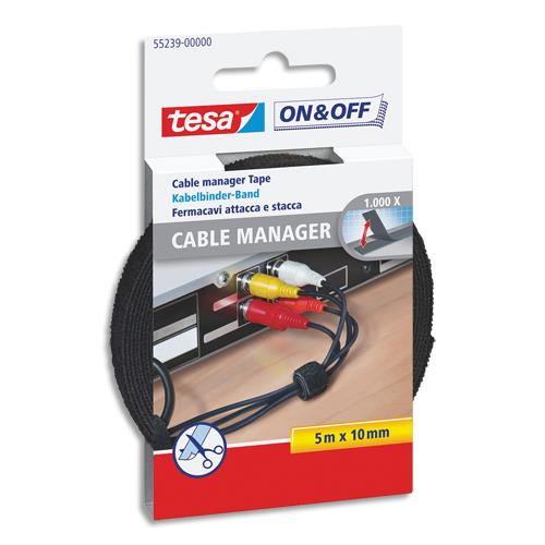 [450880] TESA Cable MANAGER Universal bande auto-agrippante 5mx1cm. Attacher/Regrouper/Organiser. Coloris noir