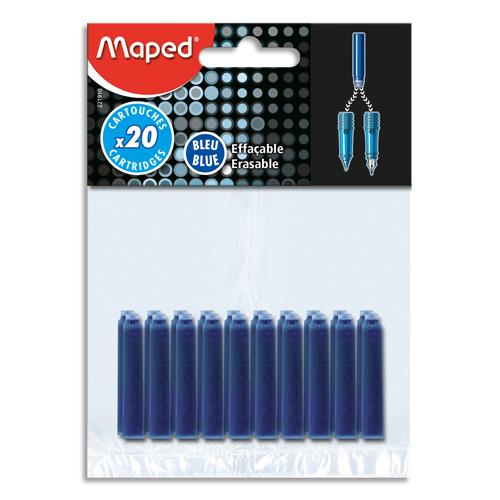 [450889] MAPED Sachet de 20 cartouches d'encre effaçable. Coloris bleu
