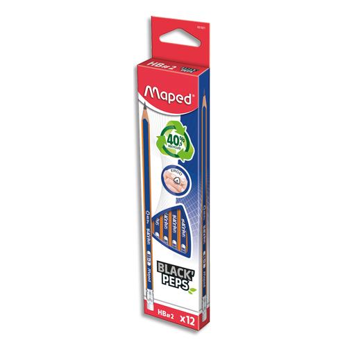 [450907] MAPED Crayon graphite HB BLACK PEPS NAVY embout GOMME. 40,90% matériau recyclé 16,50% matière naturelle