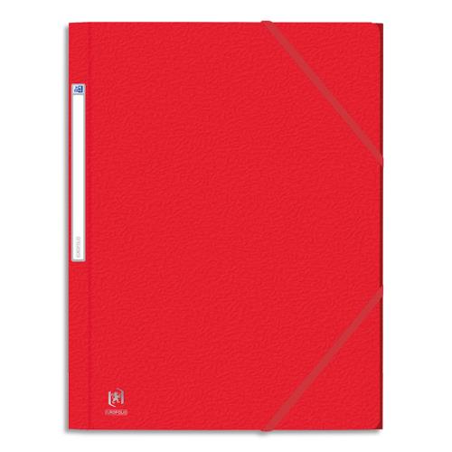 [177759] OXFORD Chemise 3 rabats et élastique EUROFOLIO en carte grainée 5/10e, 450g.Pour format A4. Coloris rouge