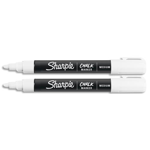 [451019] SHARPIE Blister de 2 marqueurs SHARPIE Chalk White, pointe ogive moyenne. Coloris blanc