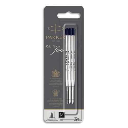 [451128] PARKER Blister de 3 recharges bille PARKER QuinkFlow. Pointe moyenne. Encre bleue