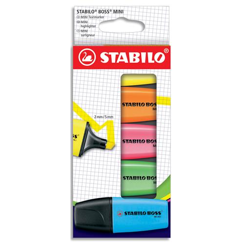 [451141] STABILO BOSS MINI surligneur pointe biseautée - Etui carton de 5 surligneurs - Coloris assortis