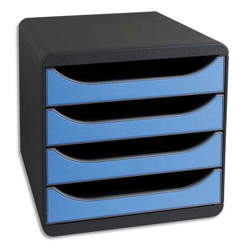 [181075] EXACOMPTA Module de classement BIG-BOX 4 tiroirs Noir/Bleu glacé - Dim. 27,8 x 26,7 x 34,7 cm