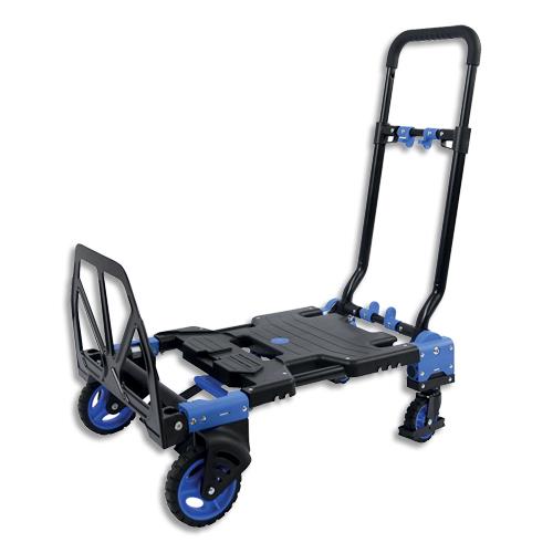 [451202] VISO Diable à bavette fixe Bleu capacité 137kg bavette 250 mm. Entièrement pliable. Plateau polypropylène
