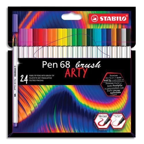 [451530] STABILO Pen 68 brush ARTY feutre pinceau - Etui carton de 24 feutres - Coloris assortis