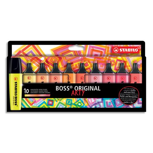 [451532] STABILO BOSS ORIGINAL ARTY surligneur pointe biseautée – Etui de 10 surligneurs - couleurs chaudes