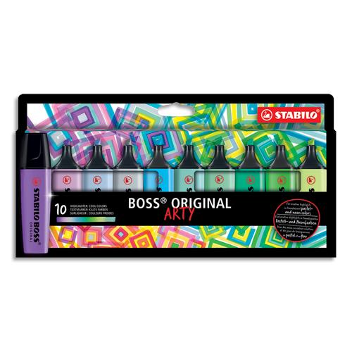 [451533] STABILO BOSS ORIGINAL ARTY surligneur pointe biseautée – Etui de 10 surligneurs - couleurs froides