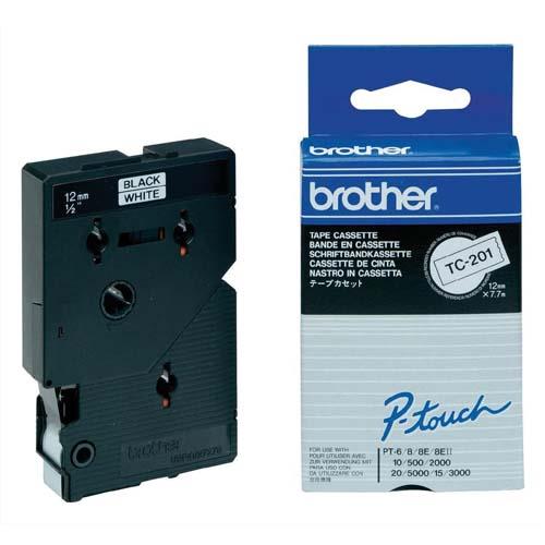 [188939] BROTHER Cassette Ruban TC Noir/Blanc 12mmx7,7m TC201 pour PT500/8E/2000/3000/5000