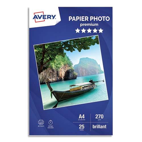 [705592] AVERY Boîte de 25 feuilles de papier photo brillant A4, Jet d'encre, 270 g.