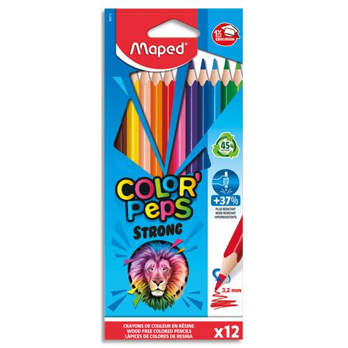 [436781] MAPED Pochette de 12 crayons de couleur COLOR'PEPS ''STRONG'' FSC. Corps triangle et mine résistante